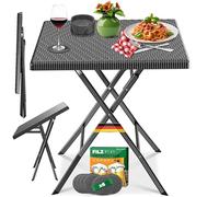 KESSER® Mesa plegable para balcón, resistente a la intemperie y UV, acero ratán, mesa exterior con 6 posavasos