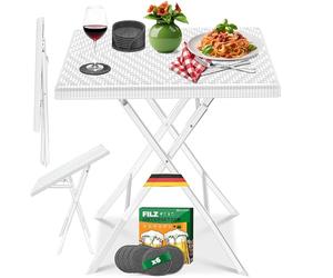 KESSER® Mesa plegable para balcón, resistente a la intemperie y UV, acero ratán, mesa exterior con 6 posavasos