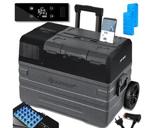 KESSER® Nevera eléctrica portátil de compresor 42 litros, congelador con Control App, conexión USB 12/24 V 230 V, + Ruedas de Varilla telescópica, refrigerador hasta -20 °C, Antracita