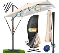 KESSER® Parasol SUN Ø 330cm Con LED inclusivo cubierta & protección contra el viento | Sombrilla de mercado inclinable grande con rotación de 360° | paraguas de jardín con manivela, UV50+ Beige