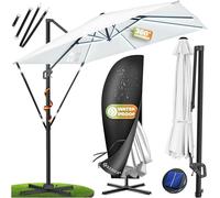 KESSER® Parasol SUN Ø 330cm inclusivo cubierta & protección contra el viento | Sombrilla de mercado inclinable grande con rotación de 360° | paraguas de jardín con manivela, UV50+
