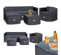 KESSER® Polyrattan Lounge Aruba, Juego de jardín para 4-5 Personas, Conjunto de Muebles de jardín, Grupo de 3 sofá de jardín, sillón, Taburete y Mesa Auxiliar con Cojines de Asiento