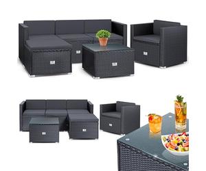 KESSER® Polyrattan Lounge Aruba, Juego de jardín para 4-5 Personas, Conjunto de Muebles de jardín, Grupo de 3 sofá de jardín, sillón, Taburete y Mesa Auxiliar con Cojines de Asiento