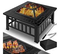 KESSER® Pozo de Fuego con Rejilla de Parrilla de Ø 62, Pozo de Fuego Multifuncional para calefacción/Parrilla de Barbacoa, Gancho y carbón, Cuenco de Fuego para terraza de jardín, Negro (Cuadrado)