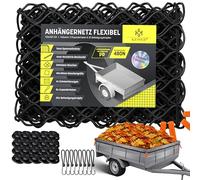 KESSER® Red de Remolque con Cuerda Tensora y Cuerda de Red para Asegurar la Carga, Red Elástica de Aseguramiento, Marcas en Las Esquinas, Ganchos Expansores y Botones de Fijación, 100x200cm - Negro