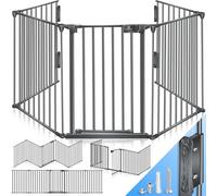 KESSER® Reja de protección para chimenea con puerta 540 cm, de metal, reja de protección para horno, parque infantil, barrera, reja de protección para animales, protector de puerta para seguridad