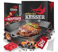 KESSER® Sartén de hierro fundido para inducción de 30 cm, sartén de hierro fundido, sartén para parrilla de gas, horno, parrilla de carbón, sartén para carne, incluye asas protectoras, libro de