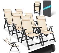 KESSER® Sedia da giardino con schienale Alto, con braccioli, in alluminio, con cuscino, regolabile in 7 posizioni, Resistente Alle Intemperie, pieghevole, 6 Unidades, Beige