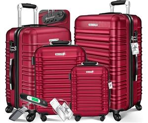 KESSER® Set de 4 Maletas rígidas, Juego Maleta Trolley In scula de Equipaje + Etiqueta de Equipaje Maleta rodante Cerradura 4 Ruedas ABS Carcasa rígida asa telescópica S-M-L-XL