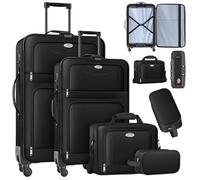 KESSER® Set de maletas de viaje de 4 piezas | Juego de maletas con trolley, maleta de tela con cerradura TSA de 3 dígitos, ruedas de 360° y asa telescópica | Bolsa de cosméticos, maleta de mano