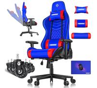 KESSER® Silla de gaming ergonómica con reposacabezas y cojín lumbar, soporta hasta 150 kg, reposabrazos 360°, giratoria, con ruedas de goma