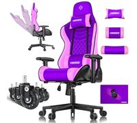 KESSER Silla de gaming ergonómica con reposacabezas y cojín lumbar, soporta hasta 150 kg, reposabrazos 360°, giratoria, con ruedas de goma