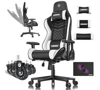 KESSER Silla de gaming ergonómica con reposacabezas y cojín lumbar, soporta hasta 150 kg, reposabrazos 360°, giratoria, con ruedas de goma
