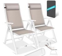KESSER® Silla de jardín con respaldo alto con reposabrazos, juego de 2 sillas plegables de aluminio con almohada y cubierta, silla de camping de 7 posiciones, respaldo ajustable, transpirable
