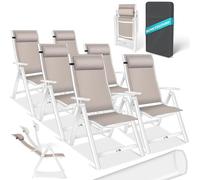 KESSER® Silla de jardín con respaldo alto con reposabrazos, juego de 6 sillas plegables de aluminio con cojín reposacabezas y cubierta, silla de camping de 7 posiciones, respaldo ajustable