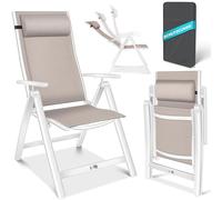 KESSER® Silla de Jardín con Respaldo Alto con Reposamuñecas | en Aluminio con Cojín y Funda | con Respaldo Ajustable en 7 Posiciones | Transpirable, Plegable, Antideslizante | Taupe