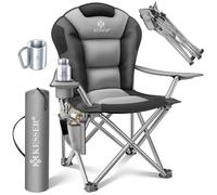 KESSER® Silla de Plegable Camping Acolchada hasta 150 kg, con Apoyabrazos y Portavasos + Bolsa con Respaldo Alto, Silla de Playa, Taburete, Gris/Negro