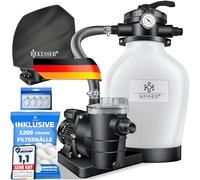 KESSER Sistema de filtro de arena con bomba y bolas de filtro de 1200 g | filtro de piscina 600 W | filtro de arena para piscina 13200L/h caudal | volumen del depósito hasta 30 kg de arena | válvula