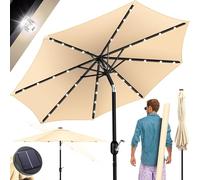 KESSER® Sombrilla Parasol LED Solar con Manivela Incluye Funda 2 en 1 Bolsa de Transporte | Ø 265cm Redondo | Sombrilla para Balcón Jardín y Terraza Ajustable y Inclinable