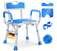 KESSER® Taburete de ducha con respaldo para mayores y embarazadas, asiento de ducha soporta 150 kg, 6 niveles, altura regulable de 38 a 54 cm, incluye pies antideslizantes