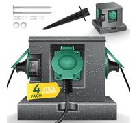 KESSER® Toma de Corriente de jardín con Aspecto de Piedra con 4 Tomas de Corriente Incl. Espiga de Tierra, Toma de Corriente múltiple en el Exterior con Cable de extensión de 3 m…