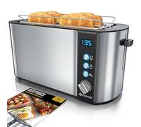 KESSER® Tostadora con Accesorio para Panecillos, 6 Niveles de Tostado + Función de Descongelación y Recalentamiento, Incl. Bandeja recogemigas y Libro de Recetas, Negro/Plata