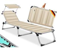 KESSER® Tumbona Sun con Parasol | Tumbona de jardín con Techo Plegable | Respaldo Ajustable, ergonómico | Silla portátil | Tumbona de Playa Superficie de Reposo Acolchada Beige