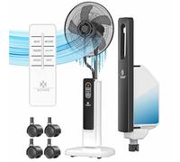 KESSER® Ventilador de pie Frosty con nebulizador de agua ultrasónico, refrigeración por agua, con mando a distancia y función de temporizador, humidificador silencioso, función niebla, blanco/negro