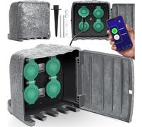 KESSER® Zócalo de jardín con aspecto de piedra con 4 enchufes - con función wifi control a través de la aplicación - kit de montaje, enchufes múltiples exteriores con cable de extensión de 3 m toma de