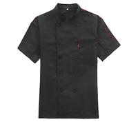 kesurpae Abrigo de, chaqueta de cocinero de manga corta, uniforme de moda, ropa de verano transpirable agradable a la piel para restaurante, Hotel, cafetería, cocina, Negro, L
