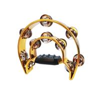kesurpae Campanas de doble hilera para percusión con los pies, piezas metálicas para adultos que cantan. Pandereta de doble hilera con montaje, Oro, 23 x 25 cm
