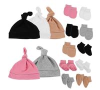 KESYOO Conjunto para Recién Nacido 0-6 Meses 5 Piezas Gorro Manoplas y Calcetines Suaves Transpirable para Ñiño Niña Colores Sólidos Oscuro