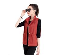 KETAFOUND Chaleco De Mezclilla Para Mujer - Chaleco De Un Solo Pecho De Gran Tamaño Chaqueta Vaquera Con Bolsillos Sin Mangas Rojo Naranja, Chaleco Corto De Moda Informal De Primavera Rop