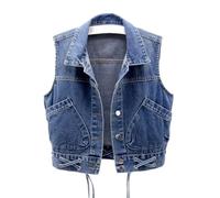 KETAFOUND Chaleco Vaquero Sin Mangas Para Mujer - Chaqueta Vaquera De Un Solo Pecho Con Solapa Azul Oscuro, Camisetas Sin Mangas Recortadas Ajustadas De Talla Grande Para Primavera Y Veran