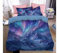 KETAFOUND Juego Funda Nórdica3 Piezas para Cama180 - Funda Nordica260 X 240 Cm,2 Fundas Almohada 50X75Cm,Impresión 3D La Aurora Boreal Fantásticos Paisajes Naturales, Microfibra Suave Transpirable