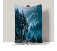 KETAFOUND Manta Franela, Bosques Pino Nórdico Tema del Bosque Natural Esponjosa Mantas, Blanket Suave Cálida, Flannel Blanket para Toda Estación para Sofá, Cama Y Viaje (Azul, 220 X 240 Cm)