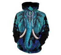KETAFOUND Sudadera con Capucha para Hombre Y Mujer, Mandala Elefante Talla Unisex Deportivo para Exótico para Invierno Y Otoño, Ropa Diaria De Estilo Básico, Sudadera Holgada, Turquesa