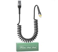 KETAKY Plus Cable Lightning para Carplay, certificado MFi, cable espiral corto para iPhone, sincronización de datos y LED, color negro