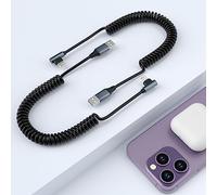 KETAKY Plus Paquete de 2 Cable Cargador iPhone Coche,Cable Datos iPhone Carplay de 90 Grados con Certificado Apple Carplay y MFi,Cable Apple iPhone Coche,Cable iPhoneCorto Espiral para iPhone/Pad/Pod