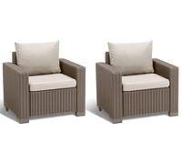 Keter Allibert by California - Sillón de jardín (2 Unidades, Incluye Cojines para Asiento y Respaldo, plástico, imitación de ratán, 83 x 68 x 72 cm)