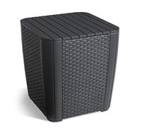 Keter Allibert by Luzon Flat Wicker - Mesa de jardín (Grafito, Tapa extraíble, con Espacio de Almacenamiento, plástico, Aspecto de ratán Plano)