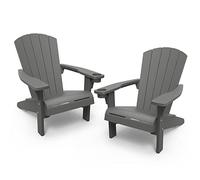 Keter Alpine Adirondack - Juego de 2 sillas de jardín de resina para exteriores, con soporte para tazas, perfecto para asientos de playa, piscina y hoguera, color gris