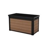 Keter Arcón Exterior Resina Cortina, Baúl almacenaje, Capacidad 380L | 123x62x71 cm, color marrón, Ordenación jardín y terraza
