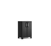 Keter Armario Detroit Bajo|Amario Bajo de almacenaje|Resina|2 Puertas y 2 baldas Regulables en Altura|Color Negro|182 x 65 x 45 cm