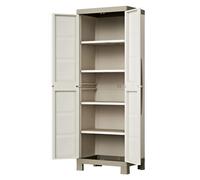 Keter Armario Excellence Alto|Amario Alto de almacenaje|Resina|2 Puertas y 4 baldas Regulables en Altura|Color Arena/Gris|182 x 65 x 45 cm