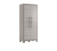 Keter Armario Gulliver Escobero|Almacenaje Interior y Exterior|Resina|Resistente al Agua, 2 Puertas y 8 Baldas Regulables en Altura|Beige/Arena|80 x 44 x 182 cm