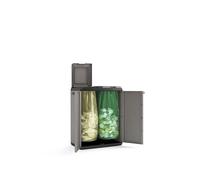 Keter Armario Split Reciclaje|Contenedor con tapa para la recogida diferenciada|Resina|2 puertas y capacidad 2 bolsas|Colo Gris| 68 x 39 x 85 cm