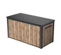 Keter Caja de jardín Sierra 643L, 144 x 67 x 73 cm, plástico con aspecto de madera (pino), tapa con resortes de gas, se puede cerrar