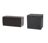 Keter Capri - Arcón exterior, Baúl almacenaje, Capacidad 305L, Resina, Color marrón & City Box - Arcón exterior, Baúl almacenaje, Capacidad 113L, Resina, Color Gris