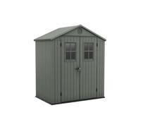 Keter Caseta Jardin Exterior Resina Darwin 6x4,2,2m2,Efecto Madera,Ventana | 190x122x221 cm,Color verde,Resistente a UV, con Ventilación, resistente al agua